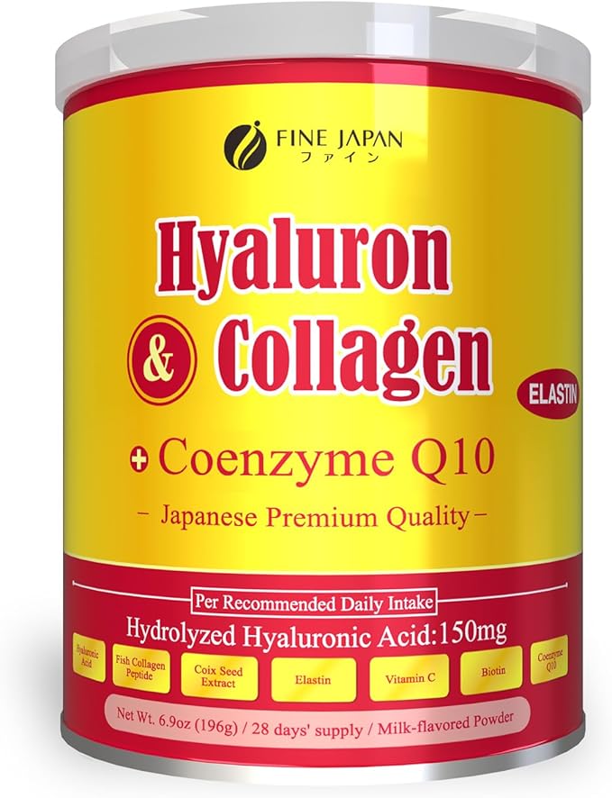 FINE JAPAN Premium Marine Collagen Powder with Hyaluronic Acid CoQ10 &amp Elastin - Non-GMO - 30 Servings (196g / 6.9oz)