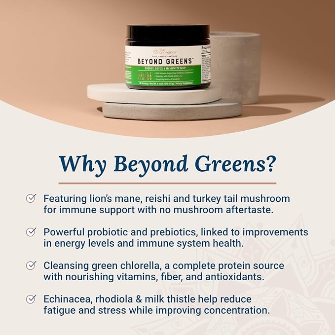 Live Conscious Beyond Greens Concentrated Superfood Powder - Matcha Flavor w/Chlorella Echinacea Probiotics for Immune Support &amp Energy - 30 Servings (2-Pack)