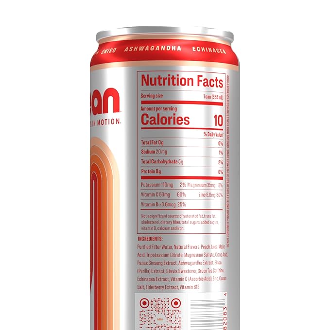 MŌCEAN White Peach Energy Drink 12 fl oz (Pack of 12) Clean Adult Energy Drink with 130mg Caffeine Adaptogens &amp Minerals No Taurine No Sucralose No Candy Flavors