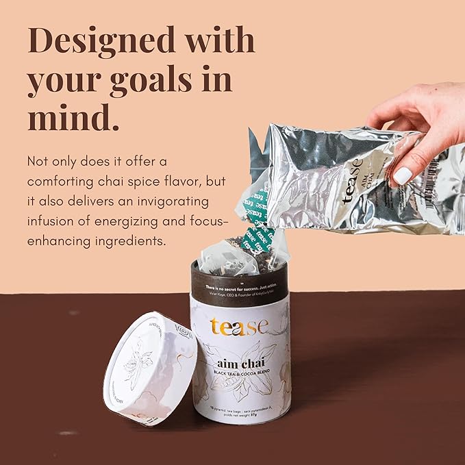 Tease Tea Loose Chai Tea - Aim Chai Organic Tea Organic Spiced Chai Caffeinated Herbal Tea Made with Black Tea Ginger Cocoa Beans and Nutmeg for an Energizing and Immunity Boosting Support