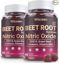 Beet Root Gummies Nitric Oxide Supplements for Men &amp Women with COQ10 Turmeric Extract Vitamin C &amp B12 Vegan Non-GMO Sugar Free 120 Cts