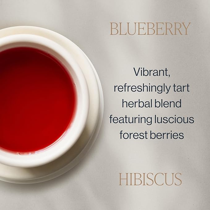 Rishi Tea Blueberry Hibiscus Herbal Tea - Organic Caffeine Free Sachet Bags Sweet &amp Tangy with Antioxidants Enjoy Hot or Iced - 50 Count