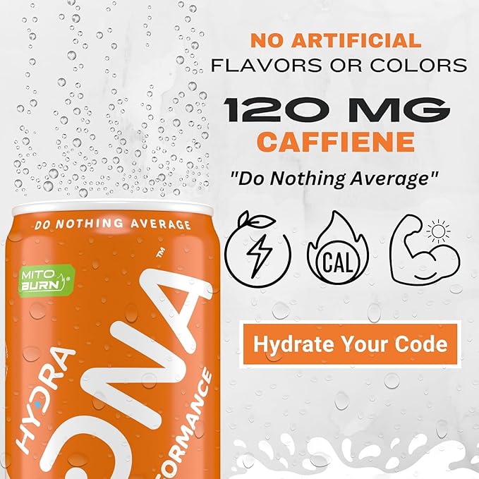 HYDRADNA- Clean Performance Drink Zero Sugar | For Natural Fuel Alertness Boost Stamina120 mg Organic Caffeine Natural Flavors Zero Sucralose Clean Ingredients (12 Pack) (12 Pack Peach)