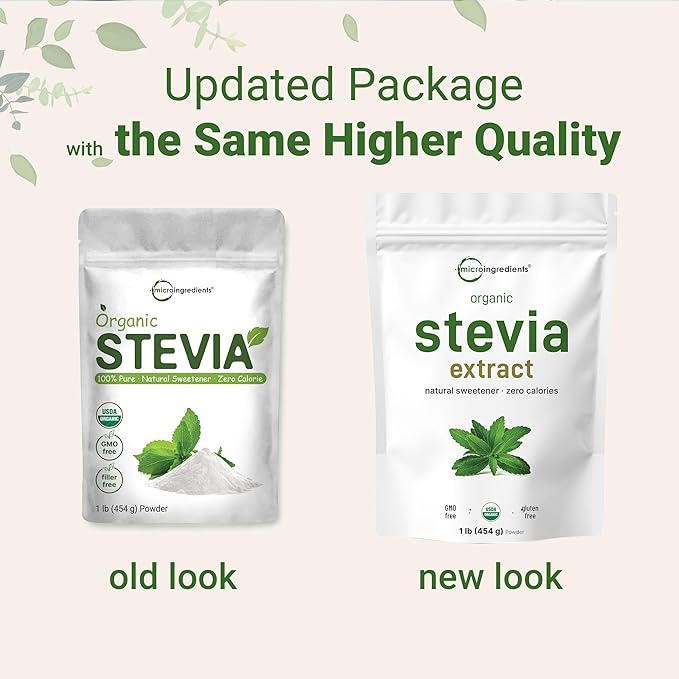 Micro Ingredients Pure Organic Stevia Powder 1 Pound 2837 Servings Highest Grade Stevia Green Leaf Extract Reb-A Reduced Bitter Aftertaste 0 Calorie Natural Sweetener Sugar Alternative Keto F