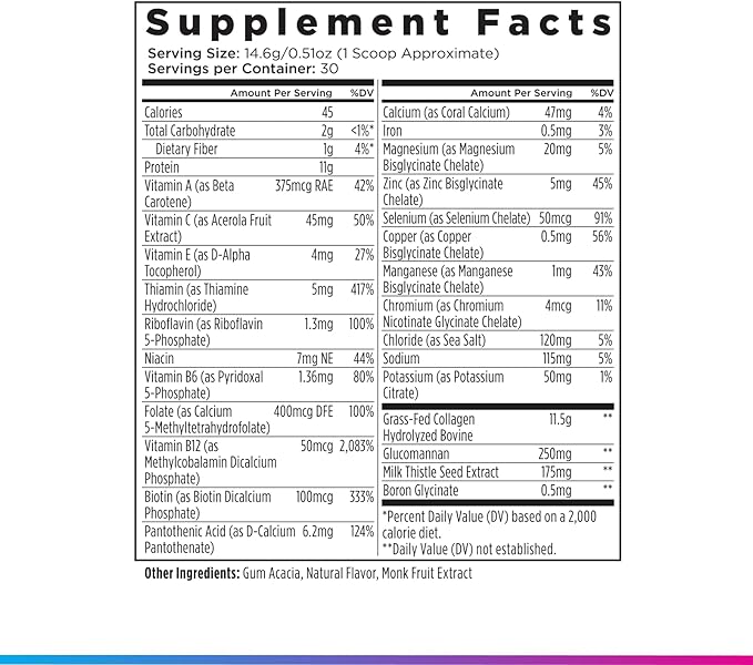 Livingood Daily Collagen Powder for Women and Men Vanilla Grass Fed Protein Hydrolyzed Collagen Peptides with Vitamin C &amp Multi Vitamins for Hair Skin Nail &amp Gut Health Gluten Free 30 S