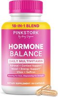 Pink Stork Hormone Balance Multivitamin for Women | 18-in-1 Vitex Saffron Ashwagandha Magnesium | Mood Energy Cortisol Adrenal Support | PMS Perimenopause Support | 60 Vegan Capsules