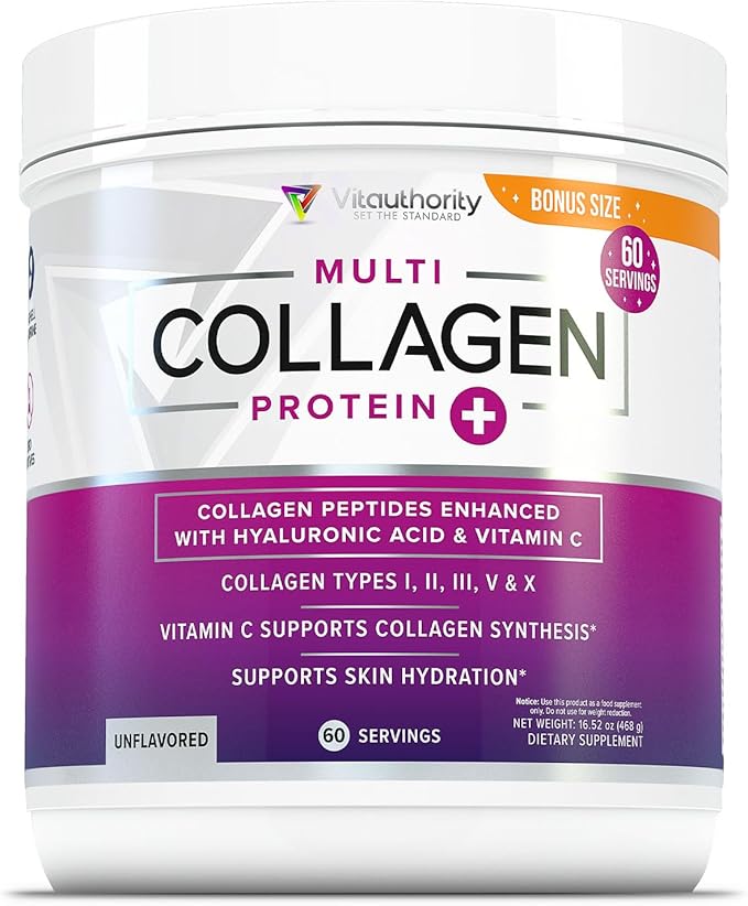 Multi Collagen Peptides Powder for Women - Hydrolyzed Unflavored Collagen Powder for Women with Types I II III V &amp X plus Vitamin C &amp Hyaluronic Acid for Beautiful Hair Skin and Nails - 60 Ser
