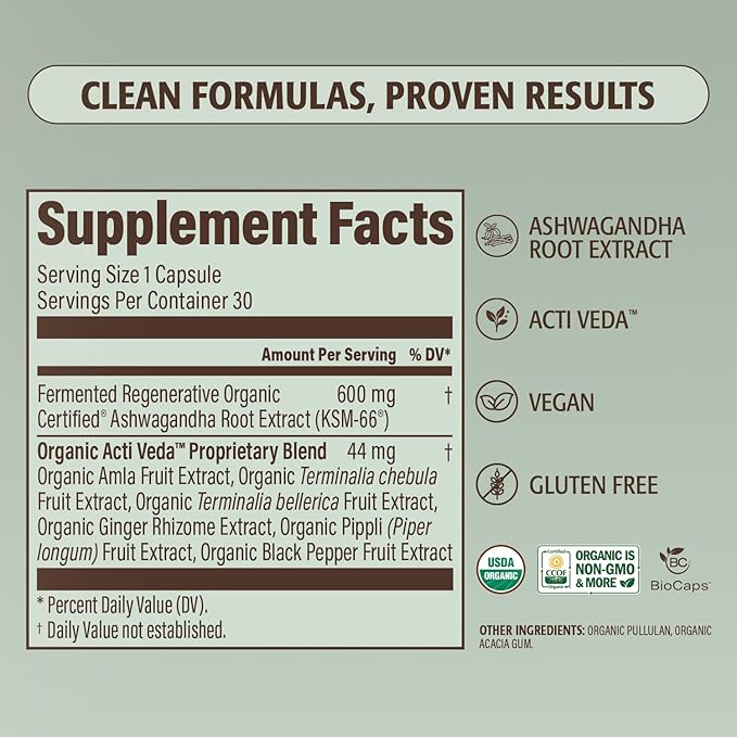 Regenerative Fermented KSM-66 Ashwagandha Vegan Capsules with Acti Veda™ (600mg 30 Servings) Up to 150% More Effective Than KSM-66 Alone