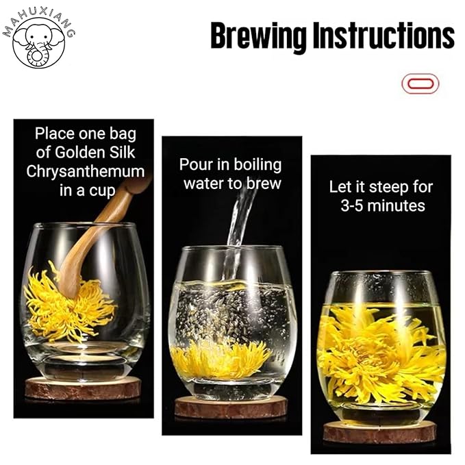 MAHUXIANG Golden Silk Chrysanthemum Tea Bags 100 Individual Tea Sachets – 1 Whole Flower Bud per Bag Caffeine-Free Herbal Tea Gluten-Free