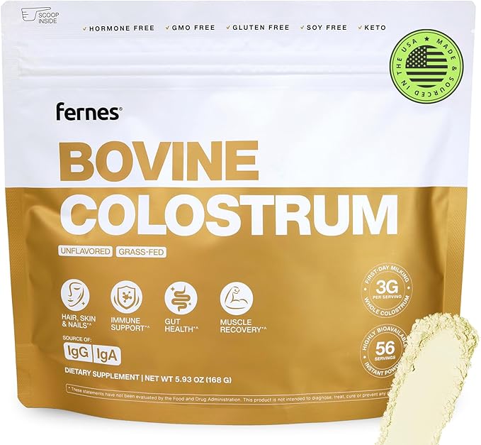 Grass Fed Whole Bovine Colostrum Powder for Women &amp Men – First Day Milking Non GMO Soy Free Keto Gluten Free – 56 Servings 5.93 oz Unflavored Made in USA
