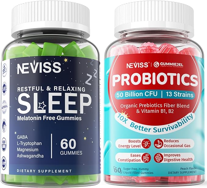 NEVISS Melatonin Free Sleep Aid Gummies &amp Sugar Free Probiotics Gummies