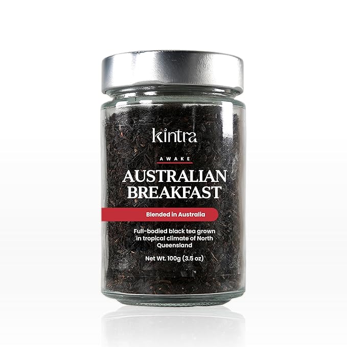 Kintra Foods Australian Breakfast Loose Leaf Tea Jar 100g | Natural Black Tea Bold &amp Full-Bodied Flavor | Eco-Friendly Antioxidant-Rich No Additives No Sugar