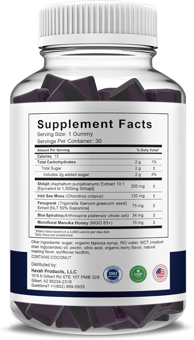BLUE VIBE Vital Boost XL Gummies VitalBoostXL Daily Shilajit and Manuka Honey Performance Supplement Vital Boost XL Advanced Overall Health and Performance Supplement (2 Pack - 60 Gummies)