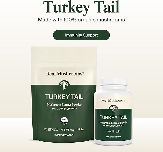 Real Mushrooms Turkey Tail Mushroom Powder – Organic Turkey Tail Extract from – for Wellness Gut Harmony &amp Energy Support – Vegan Non-GMO No Fillers – 100 Servings Functional Mushroom Suppleme