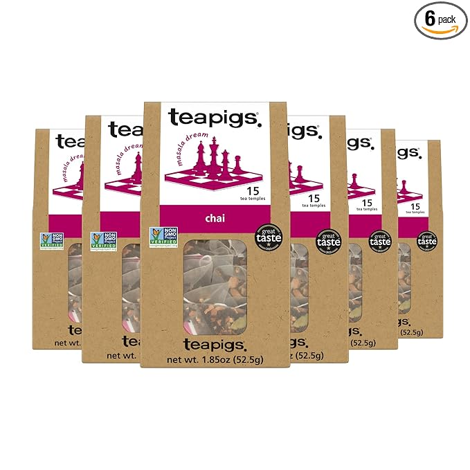 Teapigs Chai Tea Bags Made With Whole Leaves bold flavor natural ingredients (1 Pack of 50 Teabags)