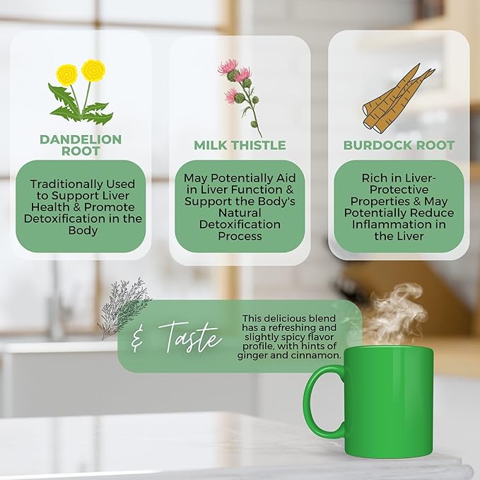 Liver Cleanse Tea w/ Dandelion Root Milk Thistle Burdock | Organic Herbal Loose Leaf Liver Support Tea | Caffeine-Free Blend Decaf Vegan Healthy– 2 oz (57 g) | No Natural or Artificial Flavors R