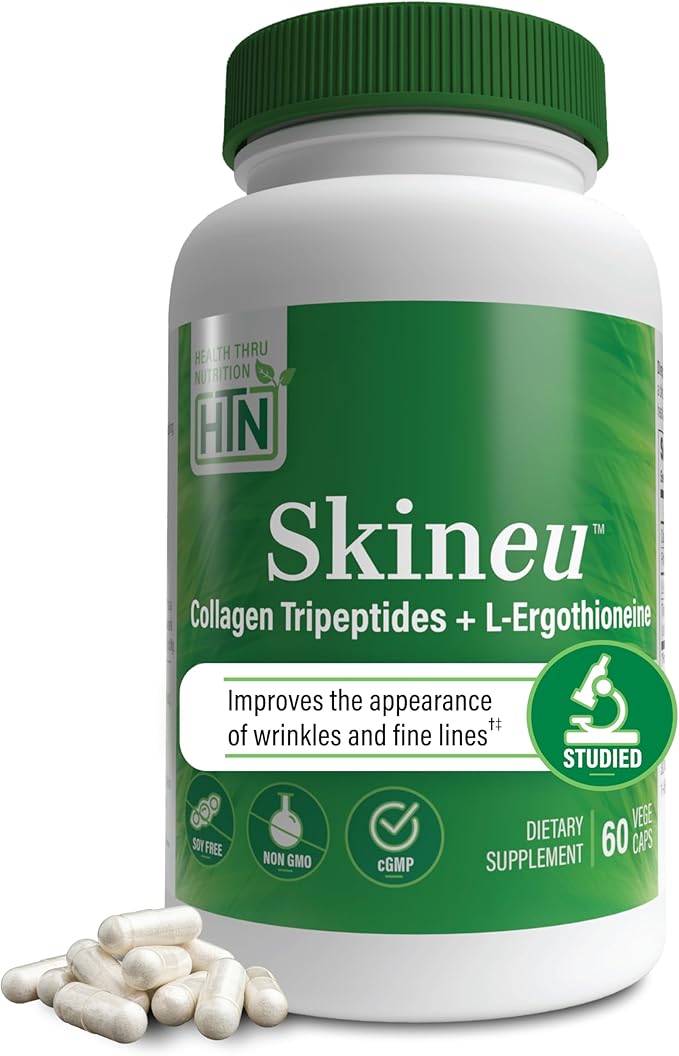 Skineu Collagen Tripeptide + L-Ergothioneine | Advanced Anti-Aging Formula | Morikol® Marine Collagen | Supports Skin Hydration Elasticity &amp Joint Health | Non-GMO &amp Gluten-Free | 60 VegeCaps