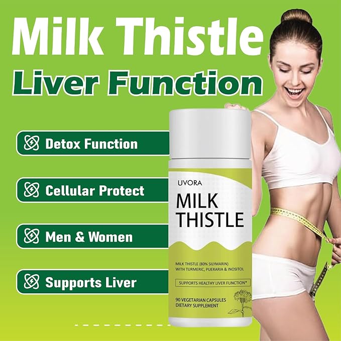 UVORA Milk Thistle Extract 300 mg Extract with Vitamin C Inositol &amp Pueraria Liver Detox Support Antioxidant Support 90 Capsules