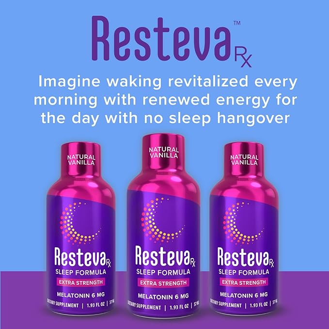 Results RNA Resteva Rx Sleep Aid: Delicious Fast-Acting Liquid Formula. Relaxing Mind &amp Body Promoting deep Sleep. Wake Refreshed with no Grogginess. Naturally sweetened 12 Pack