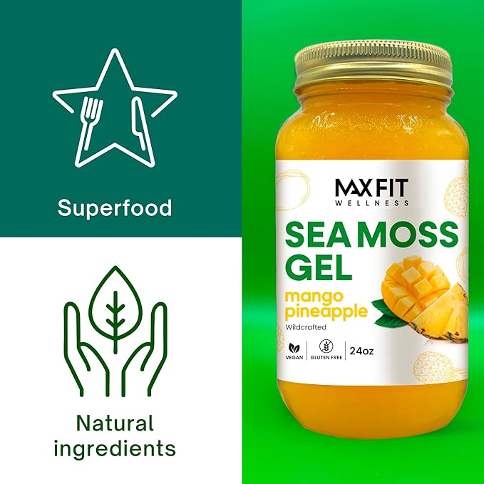 MAX FIT Sea Moss Gel Raw (12 Flavors) 24oz Wildсrafted Gold Sea Moss Gel from Saint Lucia | 92 Vitamins and Minerals | Pure Raw+Non-GMO | Vegan Superfood