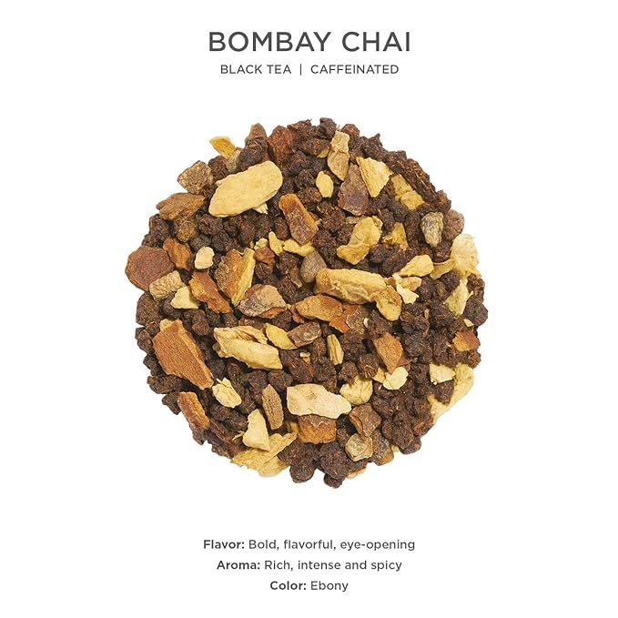 Tea Forte Bombay Chai Premium Caffeinated Black Tea Blend Event Box Bulk Pack 40 Count 10 per tray Individually Wrapped Handcrafted Pyramid Infusers