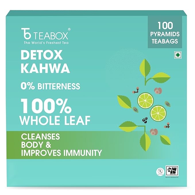 Teabox Detox Kahwa Green Tea Bags 100 pcs | For Natural Body Cleanse &amp Cold Relief | Made with 100% Indian Herbs &amp Spices