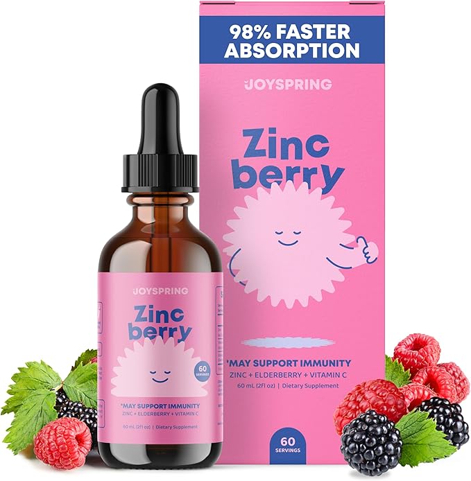 JoySpring Zinc with Vitamin C Supplements for Kids Immune Boost for a Supported Immune System and Melatonin Drops for Kids Sleep Support
