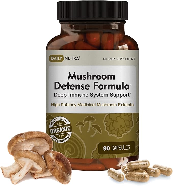 DailyNutra Mushroom Defense Formula - Immune Support Supplement | Organic Mushrooms Hot Water Extracted - Reishi Chaga Maitake Shiitake &amp Turkey Tail (90 Capsules)