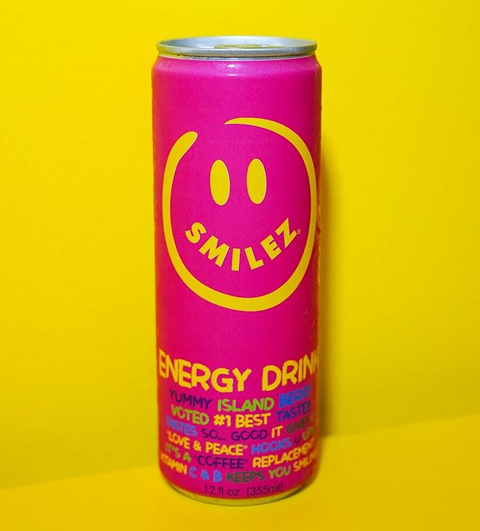 Smilez Energy Drink Island Berry 12 Fl Oz Cans (Pack of 24)