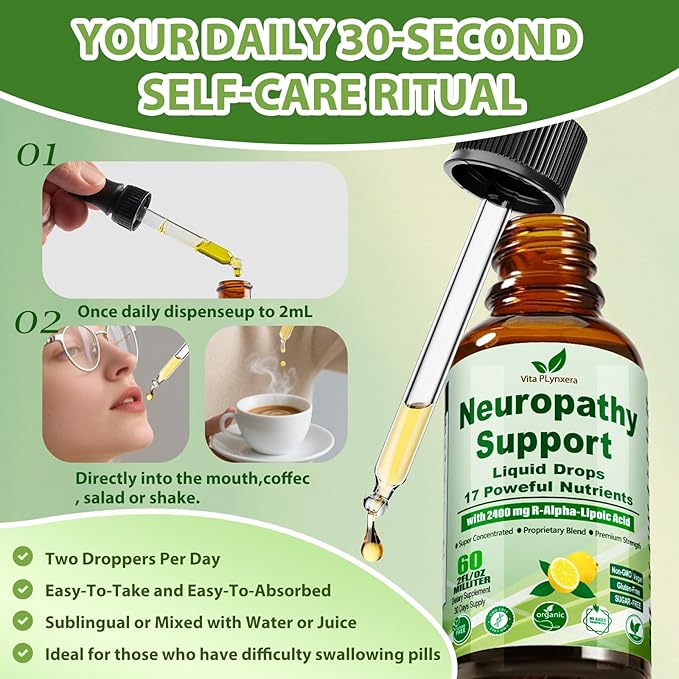 Neuropathy Supplements Liquid Drops Advance 17-in-1 Stabilized R-Alpha Lipoic Acid (R-ALA) w. Acetyl L-Carnitine Vitamin B-Complex Magnesium High Potency R-Lipoic Acid for Nerve Antioxidant Energy