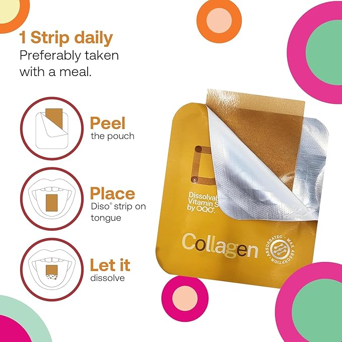 DISO - Collagen Boost - Fast-Dissolving Oral Strips Mixed Berry Flavor Vegan Sugar Free Maximum Absorption to Help Produce Collagen Gluten Free Individually Wrapped 30 Dissolable Strips