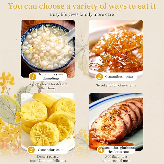 DOZO Dried Osmanthus Flower Loose Leaf 60g/2.11oz Superior Grade Natural Osmanthus Petal for Dessert &amp Drinks Sulfur Free Caffeine Free 桂花 桂花茶 桂花糕 桂花蜜
