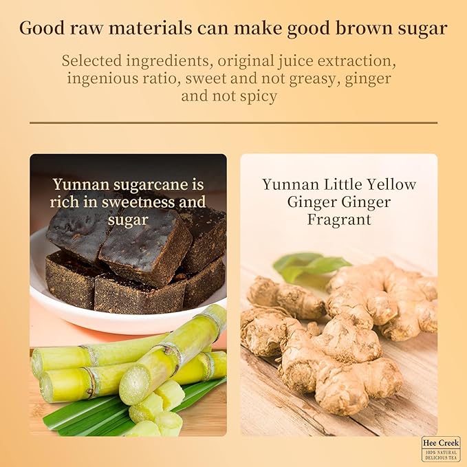 Hee Creek Yunnan Handmade Old Brown Sugar Ginger Tea 12oz/340g Black Sugar Ginger Tea Cubes Chinese Traditional Pure Raw Sugarcane Individual Package 手工老姜黑糖 红糖姜茶