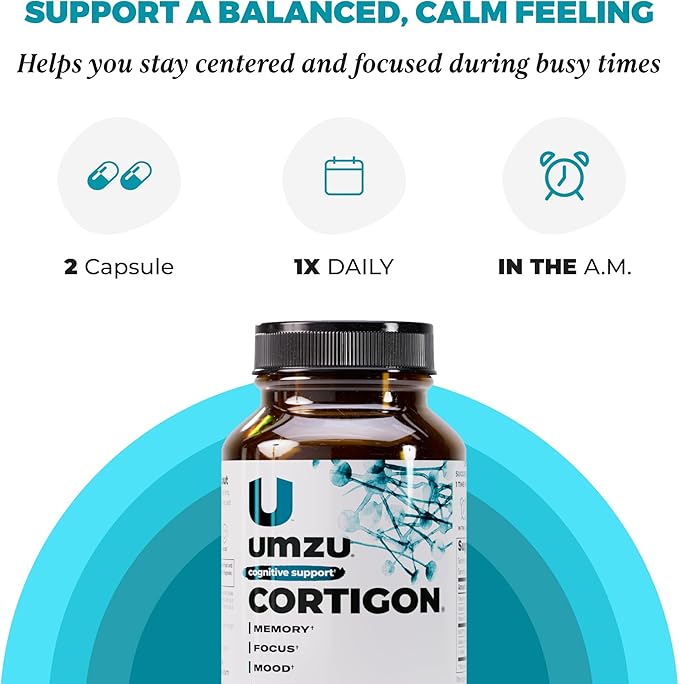 UMZU Cortigon Cortisol Support Supplement 30 Day Supply – Natural Formula with Ginkgo Biloba Phosphatidylserine Vitamin B12 &amp B6 – Supports Healthy Stress Management Mood Focus &amp Cognitiv