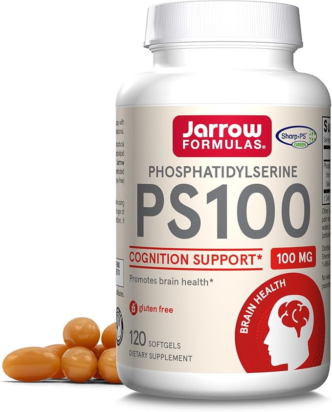 Jarrow Formulas PS100 Phosphatidylserine 100 mg Dietary Supplement for Brain Health and Cognition Support 120 Softgels 40-120 Day Supply