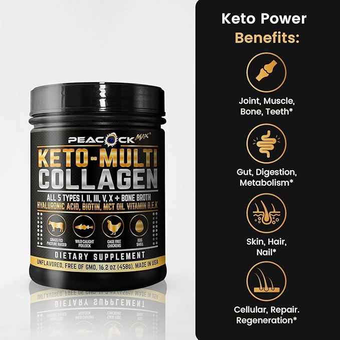 Keto Multi Collagen Peptides (16.2 oz) + Creatine Monohydrate Powder (500g) + Colostrum Powder (60g) Bundle – Unflavored Gluten-Free Non-GMO Clean Daily Supplement Stack