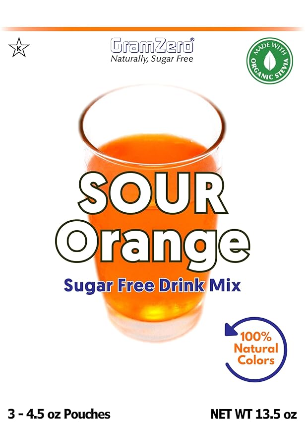 GramZero Sour Orange Zero Calorie Sugar Free Drink Mix Great For Nutrition Club Loaded Tea Stevia Sweetened