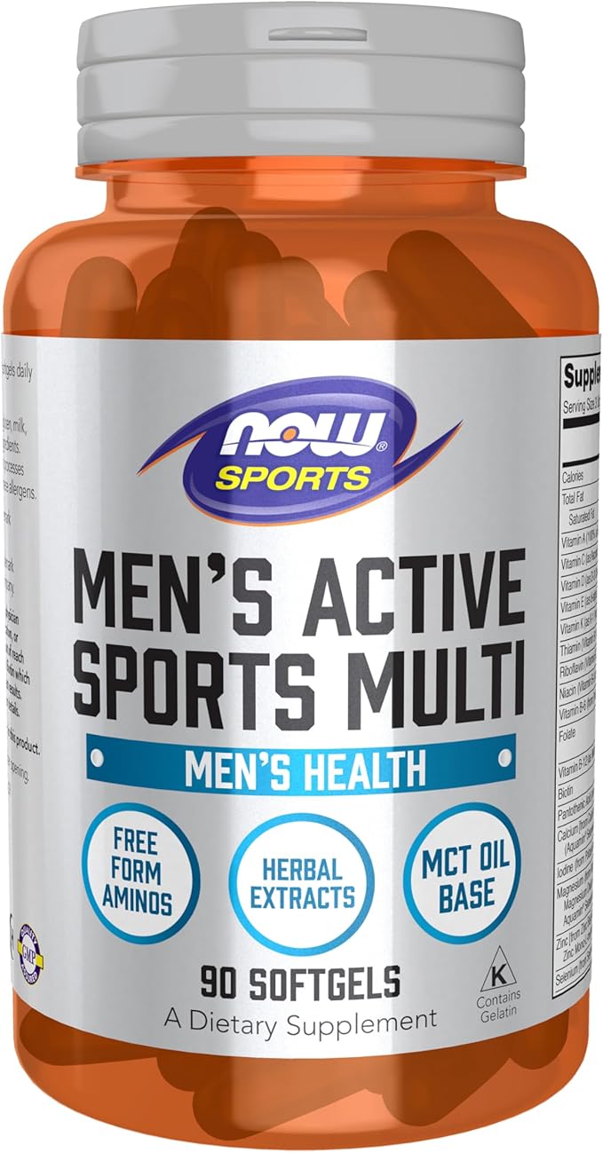NOW Foods Sports Nutrition Men's Extreme Sports Multi with Free-Form Amino Acids ZMA® Tribulus MCT Oil and Herbal Extracts 90 Softgels