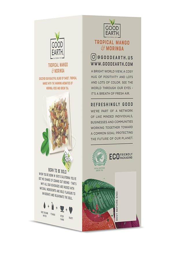 Good Earth Sensorial Blend Flavored Herbal Tea Tropical Mango and Moringa No Artificial Color No Preservatives 15 Bag (Pack of 5)