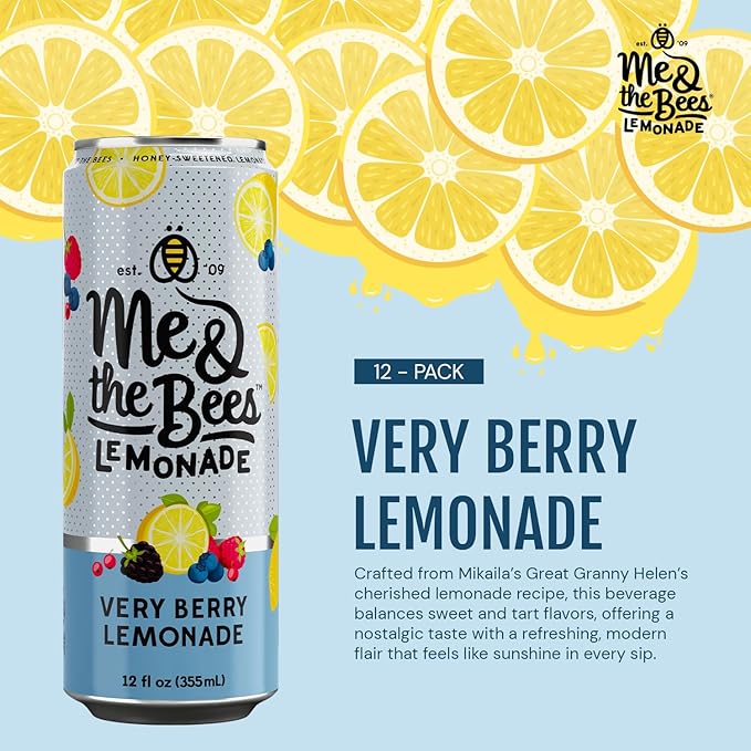 Me &amp the Bees Lemonade Very Berry Lemonade Refreshing All-Natural Drink No-Artificial Colors Perfect for Any Occasion (Pack of 12)