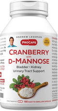ANDREW LESSMAN Cranberry with D-Mannose - 180 Capsules - Supports Bladder Kidney and Urinary Tract Health. High Potency Standardized Cranberry Concentrate and D-Mannose. Easy to Swallow Capsules
