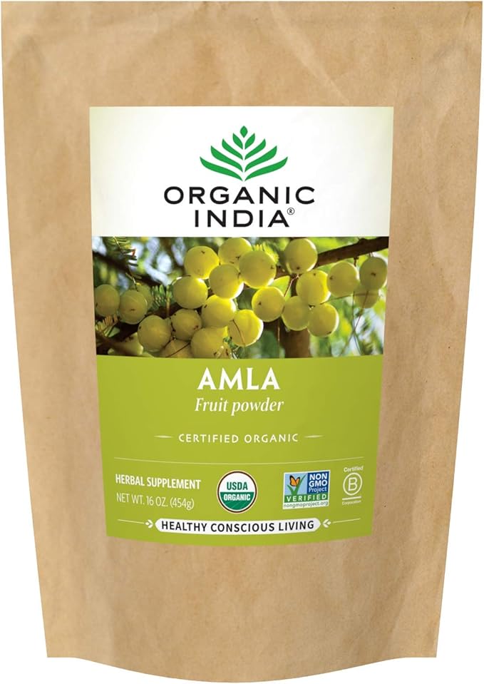 ORGANIC INDIA Amla Powder - Holy Basil Immune Support Vitamin C for Immune System Vegan Kosher Ayurvedic Superfood Antioxidants Non-GMO Amla Powder Organic - 1 Lb Bag