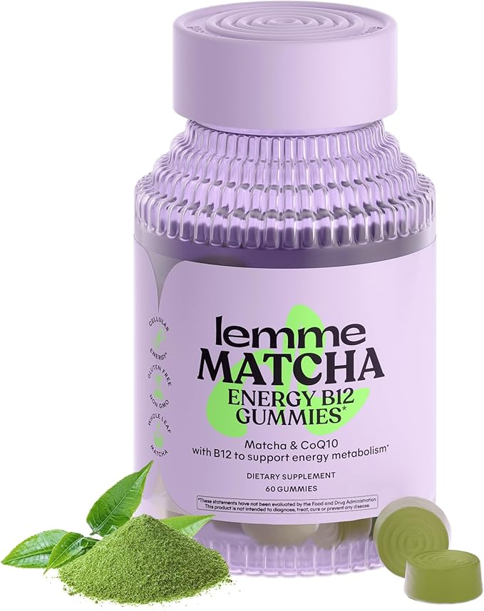 Lemme Matcha Superfood Energy Gummies with Organic Matcha Green Tea Vitamin B12 and Antioxidant Coenzyme Q10 to Support Cellular Energy Metabolism &amp Healthy Skin - Gluten Free Non GMO (60 Count