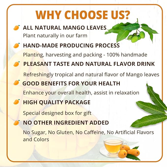 VIDA FARM 125 Mango Tea Bags 100% Natural Dried Mango Leaves Herbal Tea Bags Handpicked Leaves Tea No Sugar No Caffeine Vegan