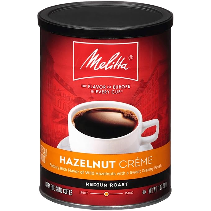 Melitta Hazelnut Crème Flavored Coffee Medium Roast Extra Fine Grind 11 Ounce Can (Pack of 6)