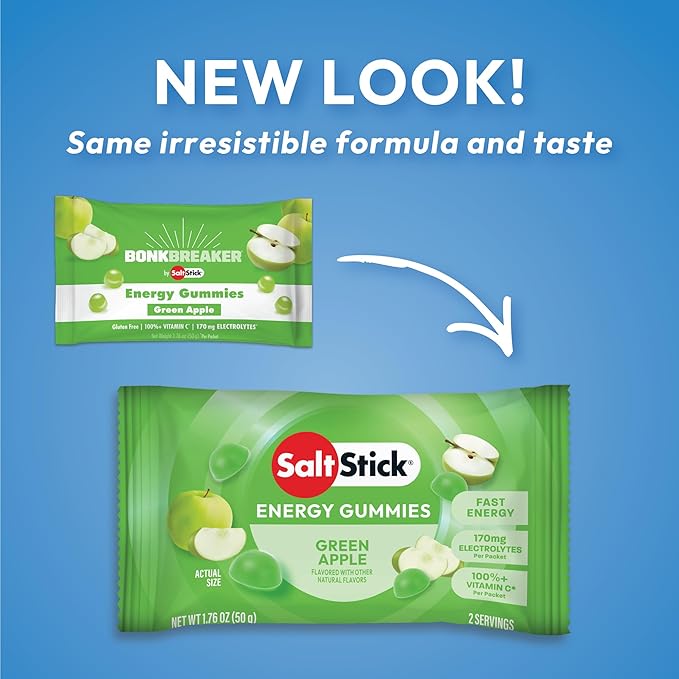 SaltStick Energy Gummies with Electrolytes Green Apple Easy to Chew 10 Packs 80 Gummies