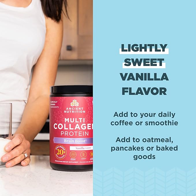 Ancient Nutrition Multi Collagen Peptides Powder Brain Boost 45 Servings + Multi Collagen Peptides Powder Unflavored 45 Servings