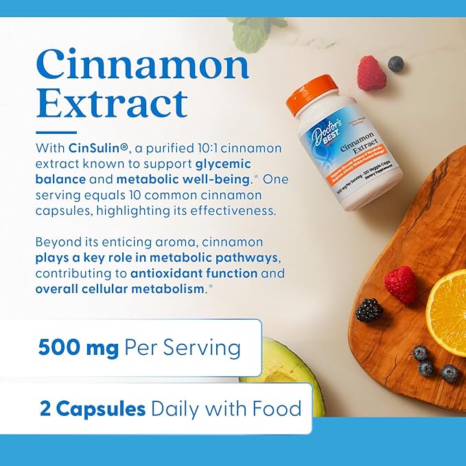 Doctors Best Cinnamon Extract with CinSulin Supports Glycemic Balance &amp Metabolic Response Already Within Normal Range Non-GMO Gluten Free Soy Free Vegan 120 Veggie Caps