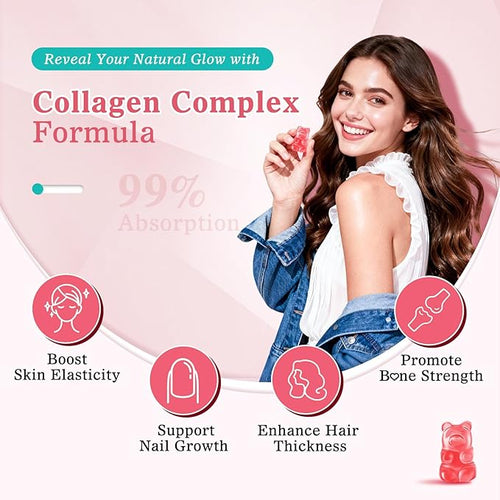 2 Pack Sugar Free Collagen Gummies for Women Men Multi Collagen Peptides Gummies Type I II III V X with Biotin Vitamin A B C D E for Hair Skin Nails Strawberry Flavor 120 Count