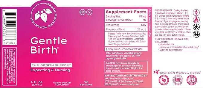 Mountain Meadow Herbs Gentle Birth for Birth Prep/Labor Prep Fast Acting Liquid Herbal Extract for Childbirth Support - 4oz